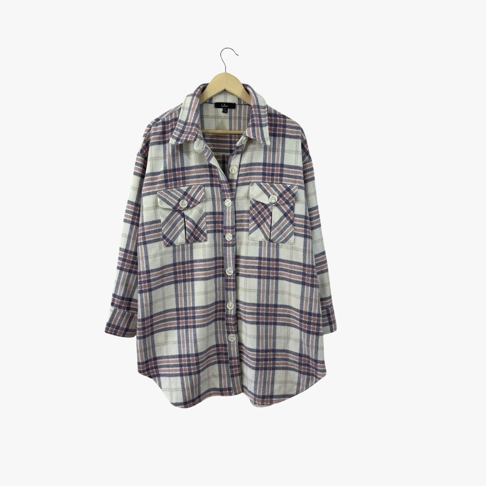 Lulus Medium Plaid Intentions Longline Shacket Shirt Jacket Wool Blend Womens